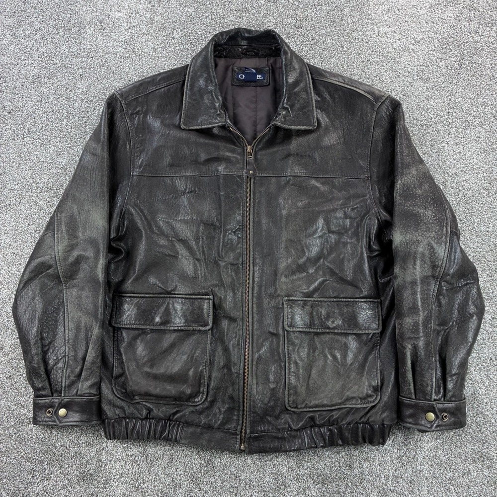 Cherokee Leather Bomber Jacket Mens Large Brown Full Zip Coat Aviator Pockets